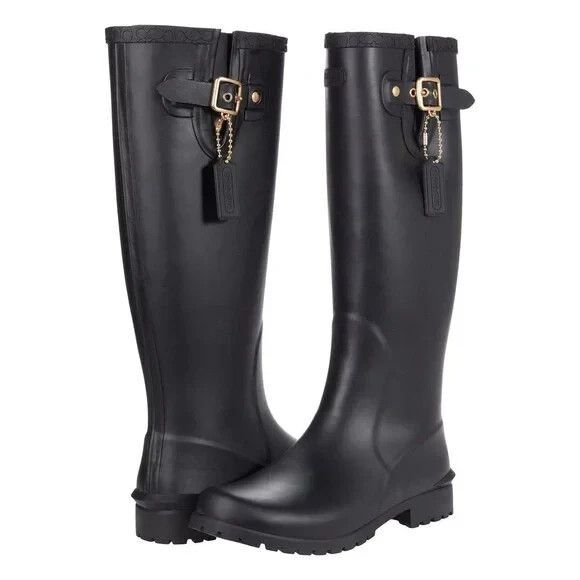 Coach Riley Rain Boot Black Rubber Women's Size  7(B) - Picture 1 of 6